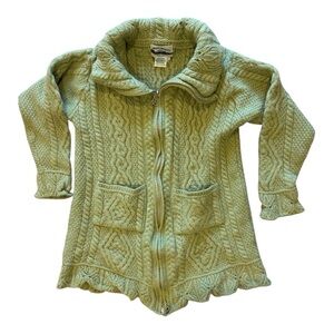 Aran Crafts Cardigan Womens L Green Merino Wool Cable Knit Fisherman Sweater